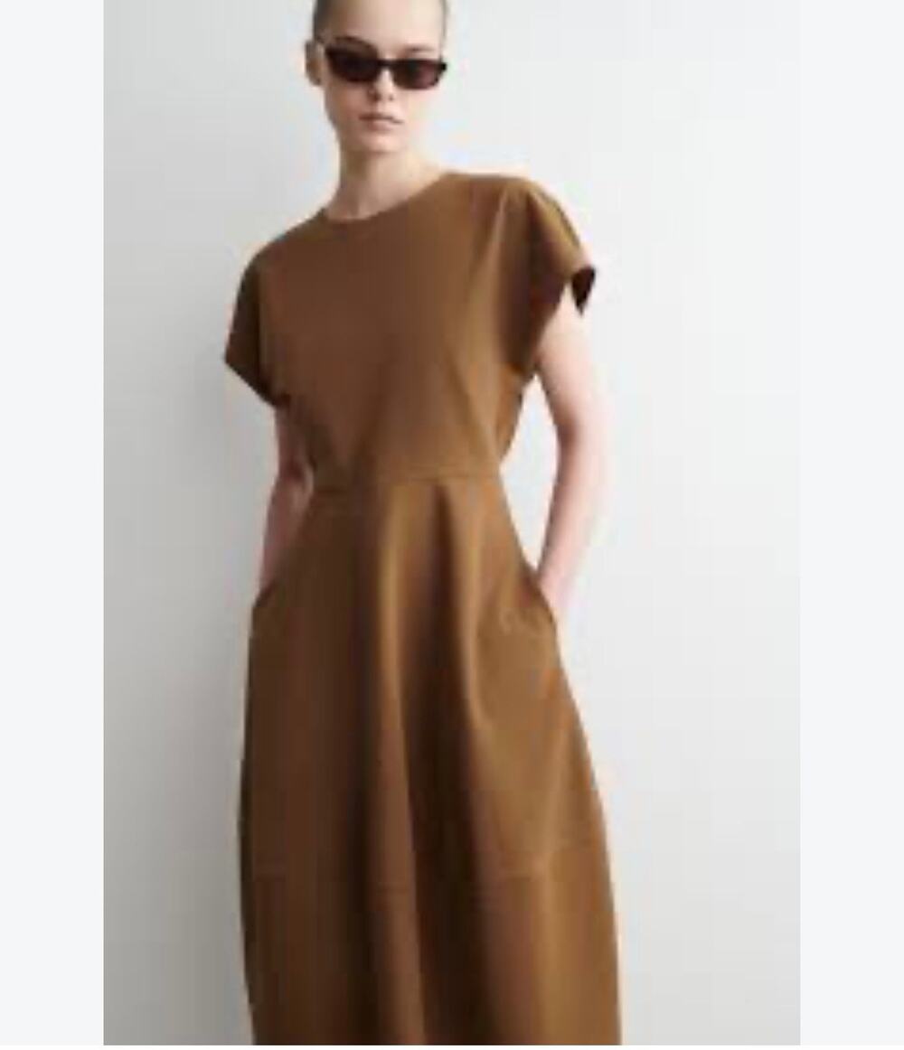 COS Brown Sculpted Cotton Midi Dress Sz. XS NWT
